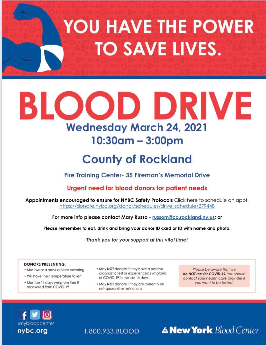 Blood Drive at Fire Training Center March 24th