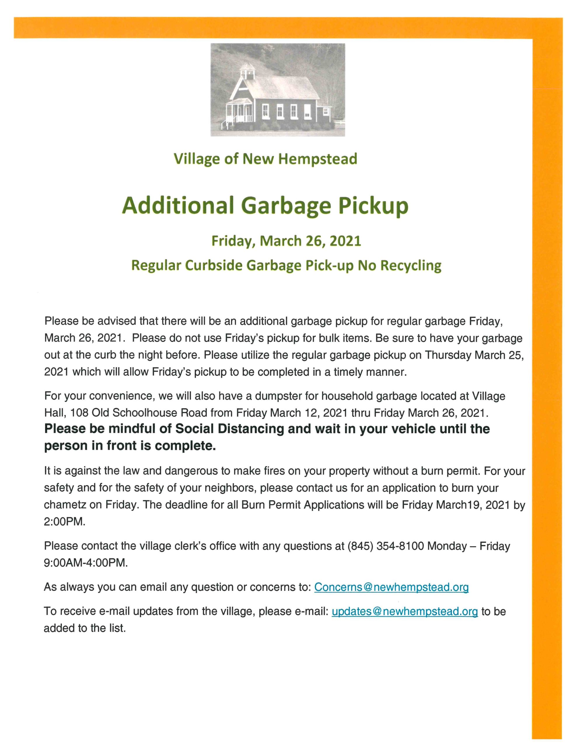 Additional garbage pickup in New Hempstead March 26th Rockland News