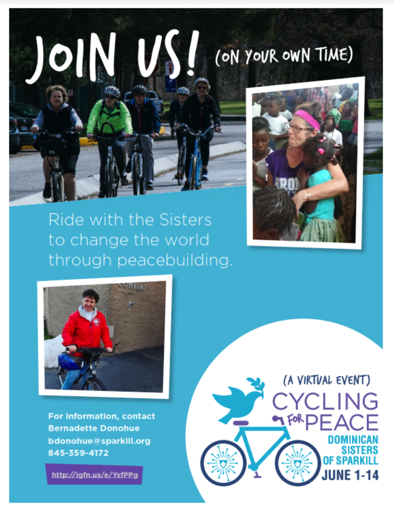 Join the Dominican Sisters of Sparkill in Cycling for Peace from June 1st through June 14th