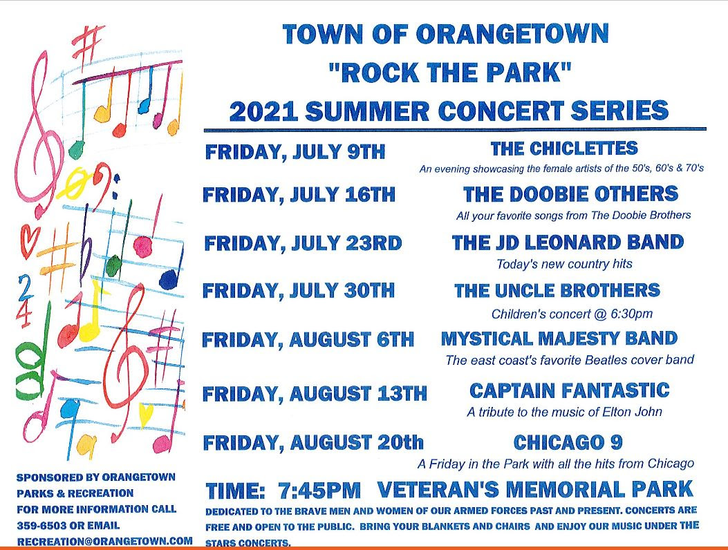 Orangetown “Rock the Park” series to begin July 9th