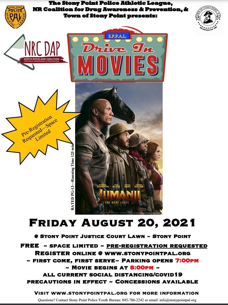 Stony Point PAL will show Jumani: The Next Level on August 20th