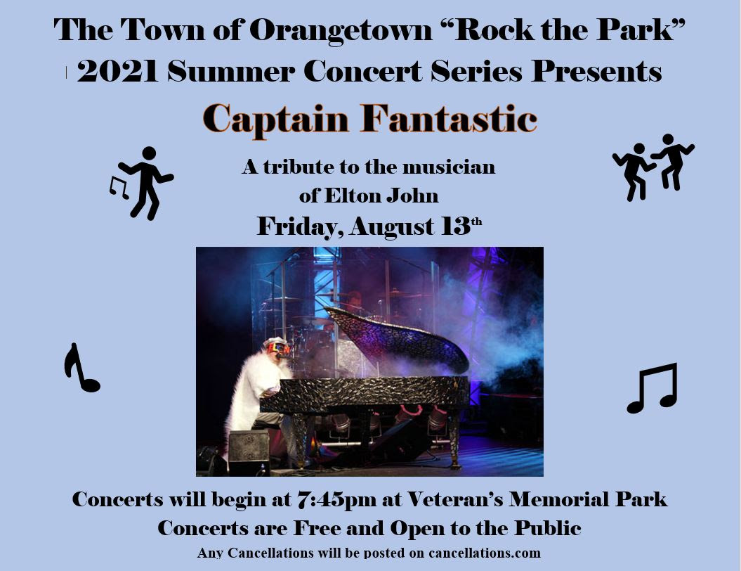 “Rock the Park”  2021 Summer Concert Series presents Captain Fantastic August 13th