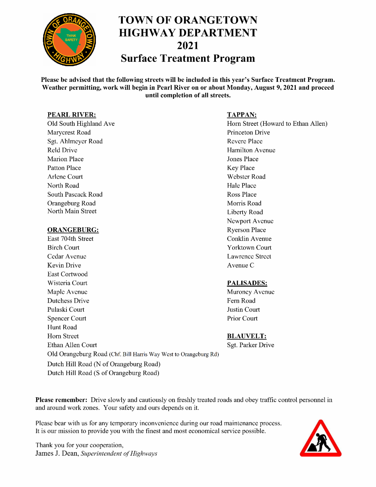 Orangetown Surface Treatment Program