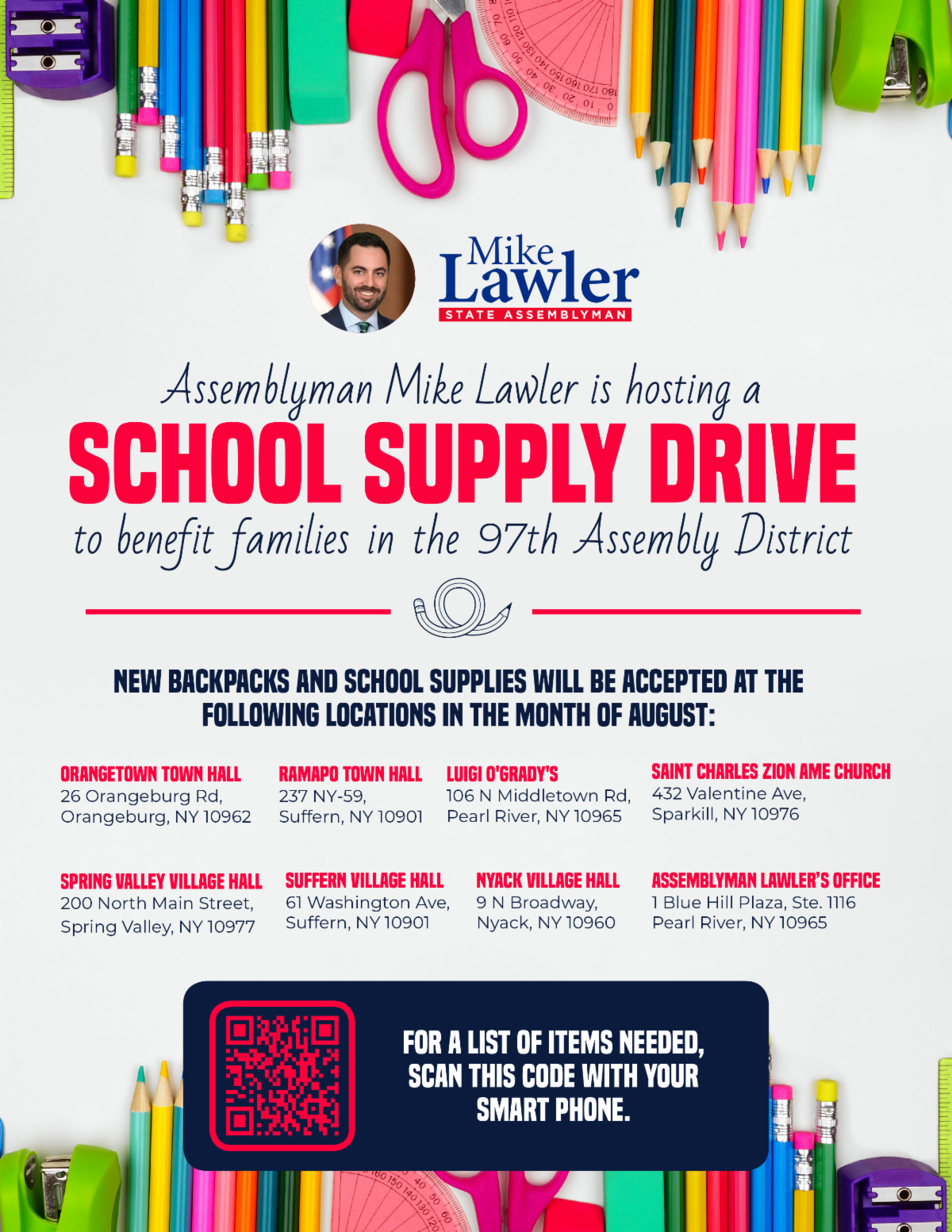 Assemblyman Lawler hosting school supply drive