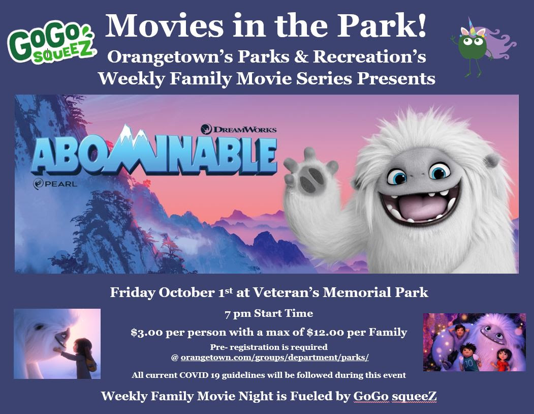 Orangetown Parks & Rec present Abominable on October 1st