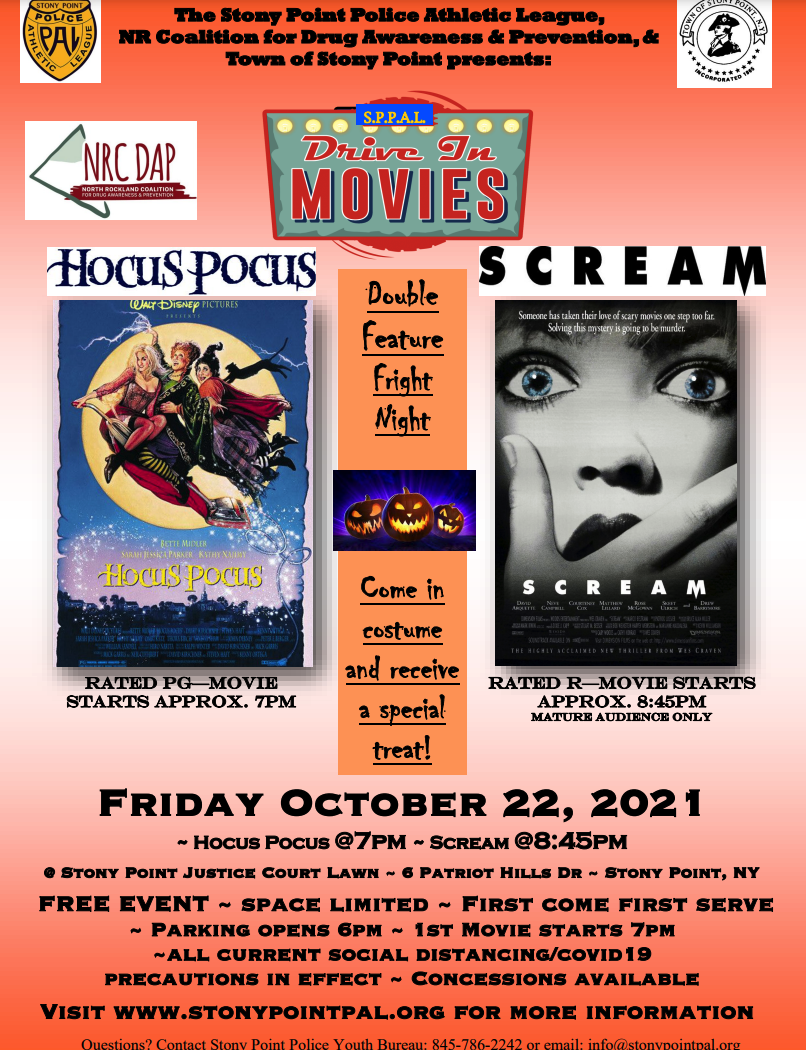 Stony Point PAL drive in double feature October 22nd