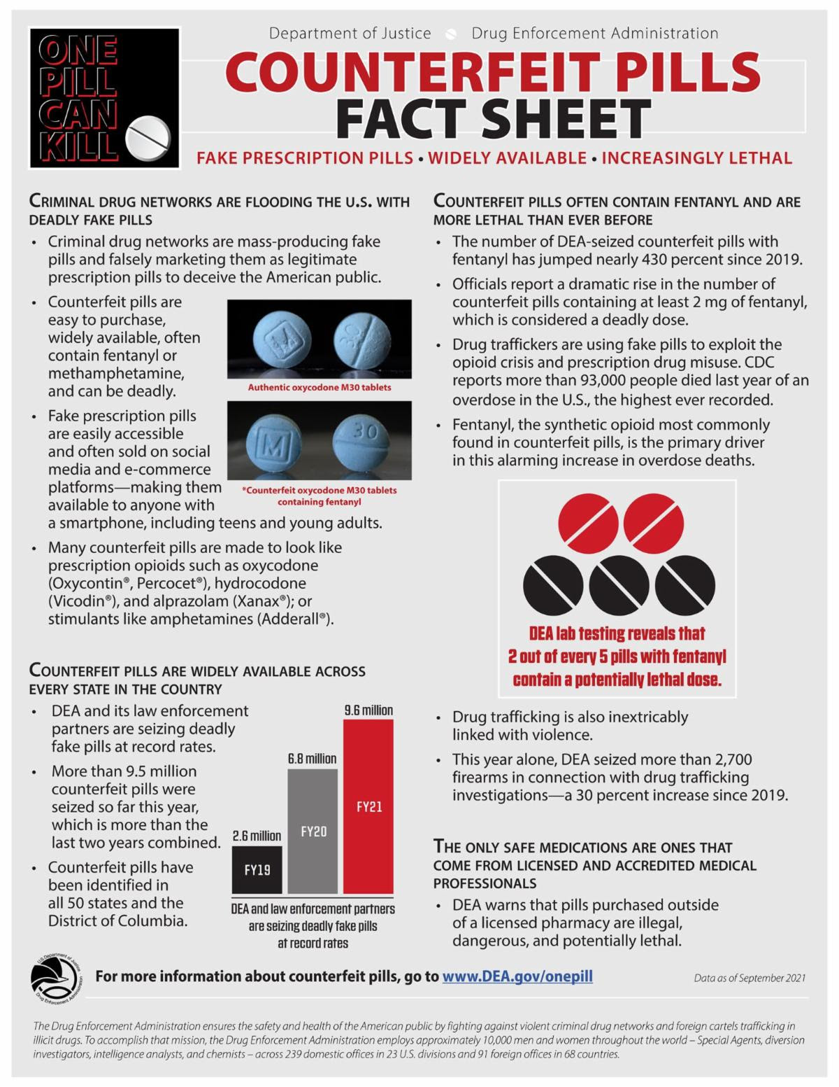 PSA from the Orangetown Police Department regarding counterfeit pills
