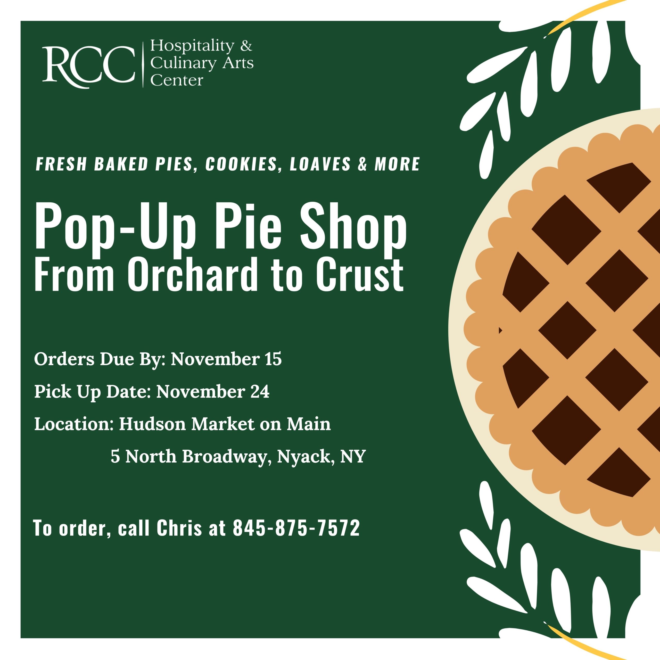 RCC Culinary Arts Center to Offer Pop-Up Pie Shop for Thanksgiving Goodies