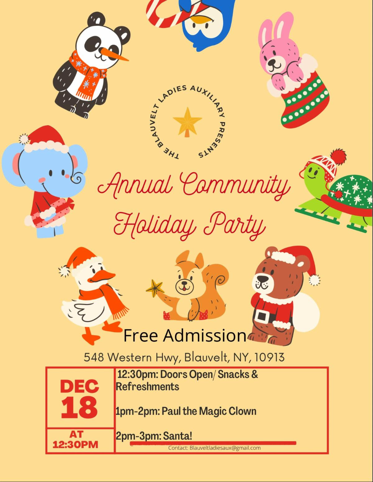 Blauvelt Ladies Auxiliary to host community holiday party December 18th