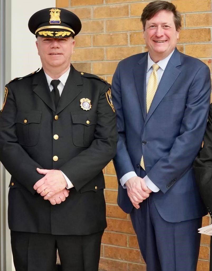 Supervisor Michael Specht congratulates Police Chief Martin Reilly on becoming the Vice President of the Rockland County Police Chief’s Association