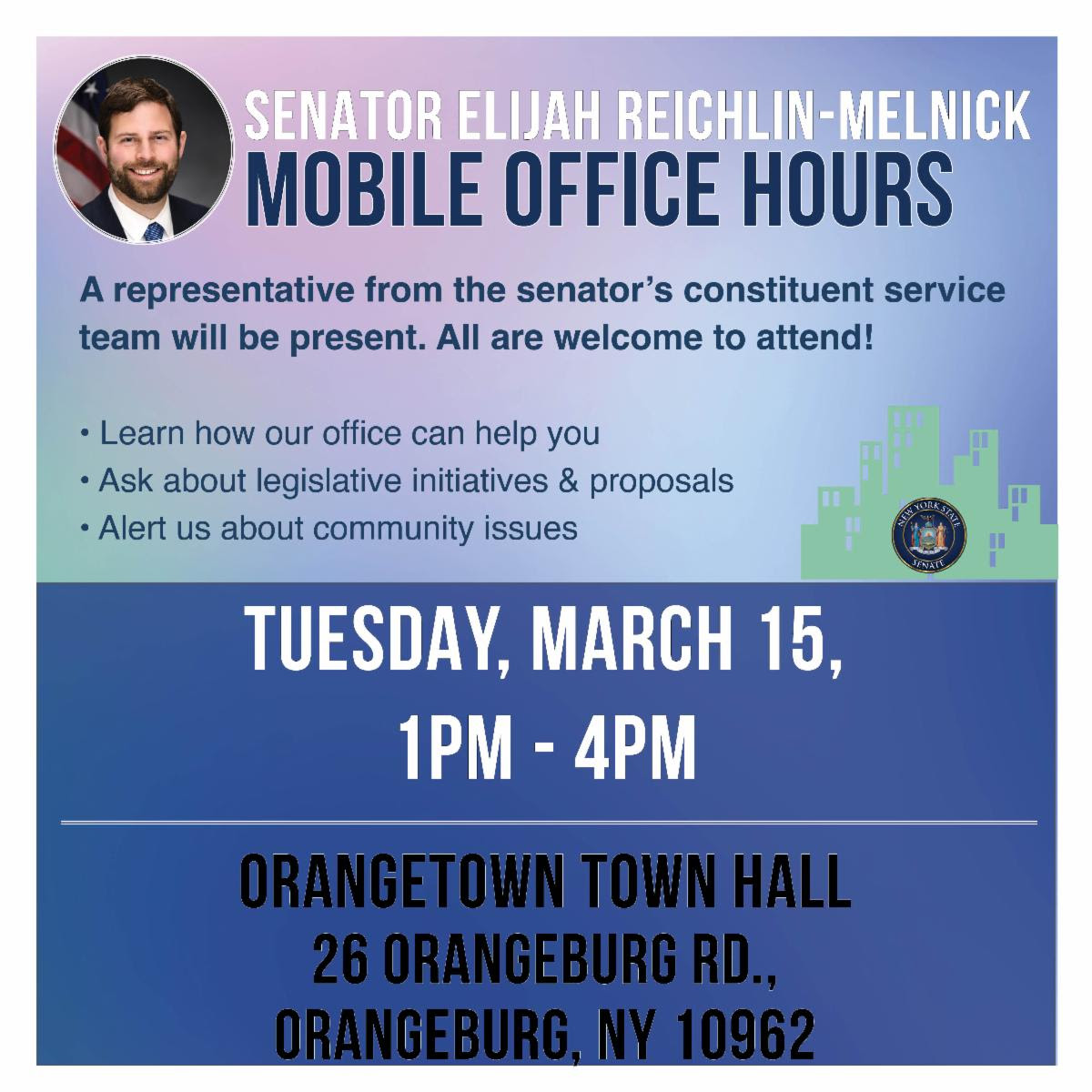 Senator Elijah Reichlin-Melnick Mobile Office Hours