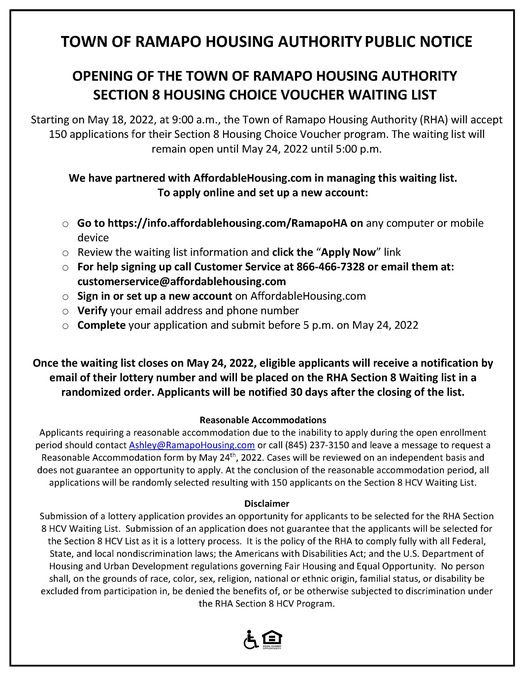 Town of Ramapo Housing Authority Notice