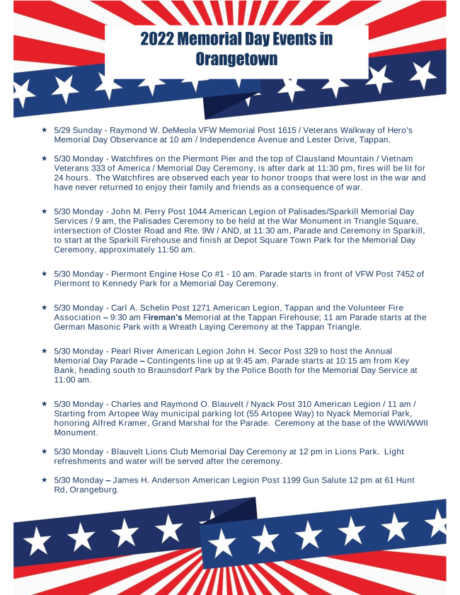 2022 Memorial Day Events in Orangetown