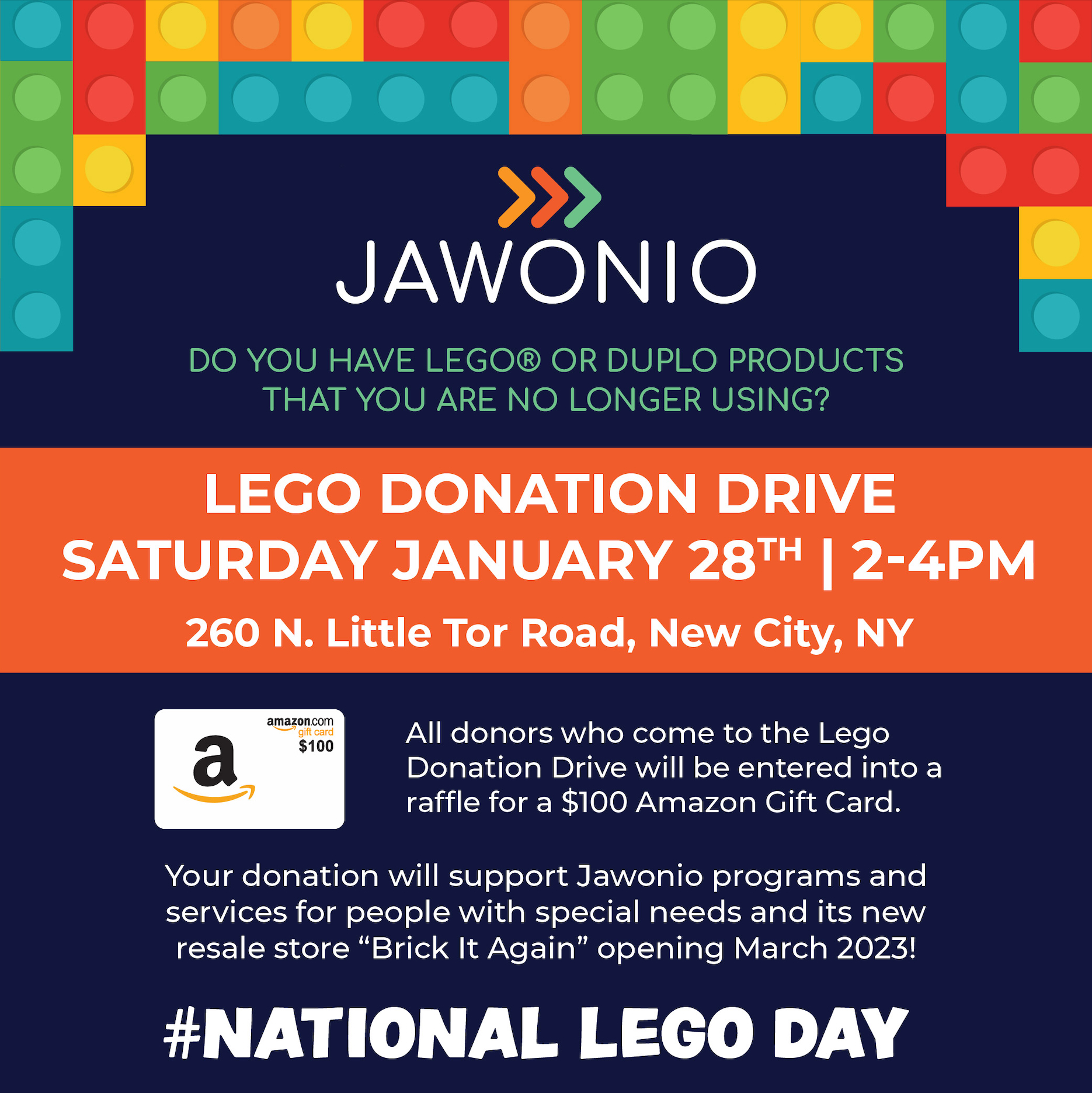 JAWONIO HOSTS NATIONAL LEGO DAY DONATION DRIVE JANUARY 28th Rockland