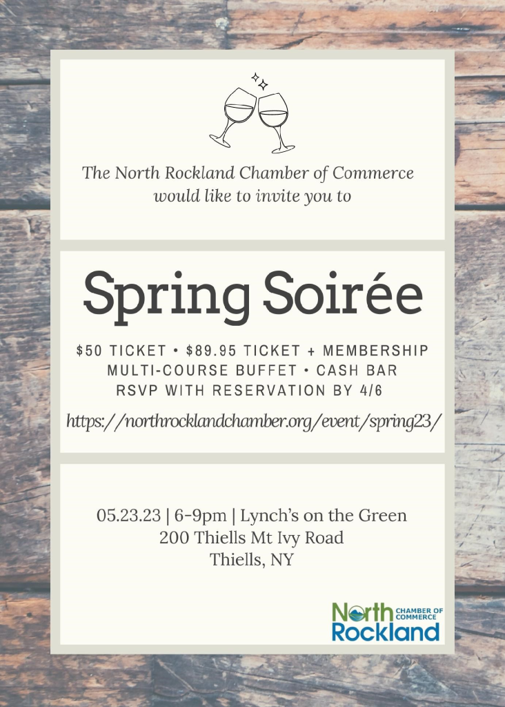 Flyer for North Rockland Chamber Spring Soiree 2023