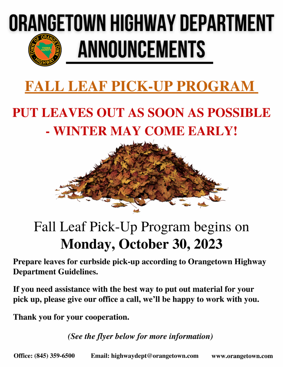 Orangetown Fall Leaf Pick-Up Program Starts on October 30th