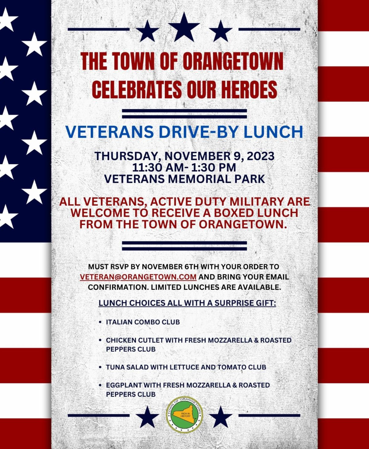 Orangetown to Host Veterans Drive-By Lunch on Nov. 9th