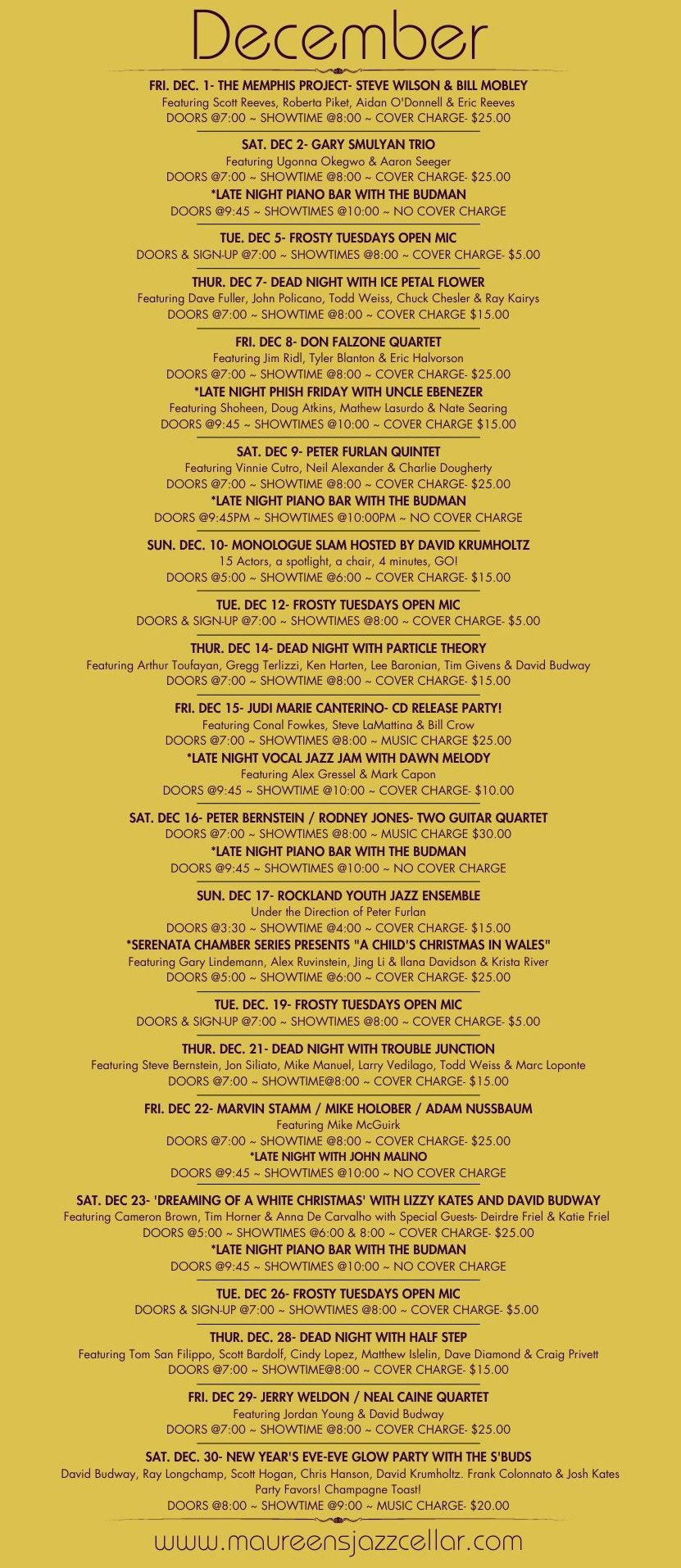 December at Maureen’s Jazz Cellar!