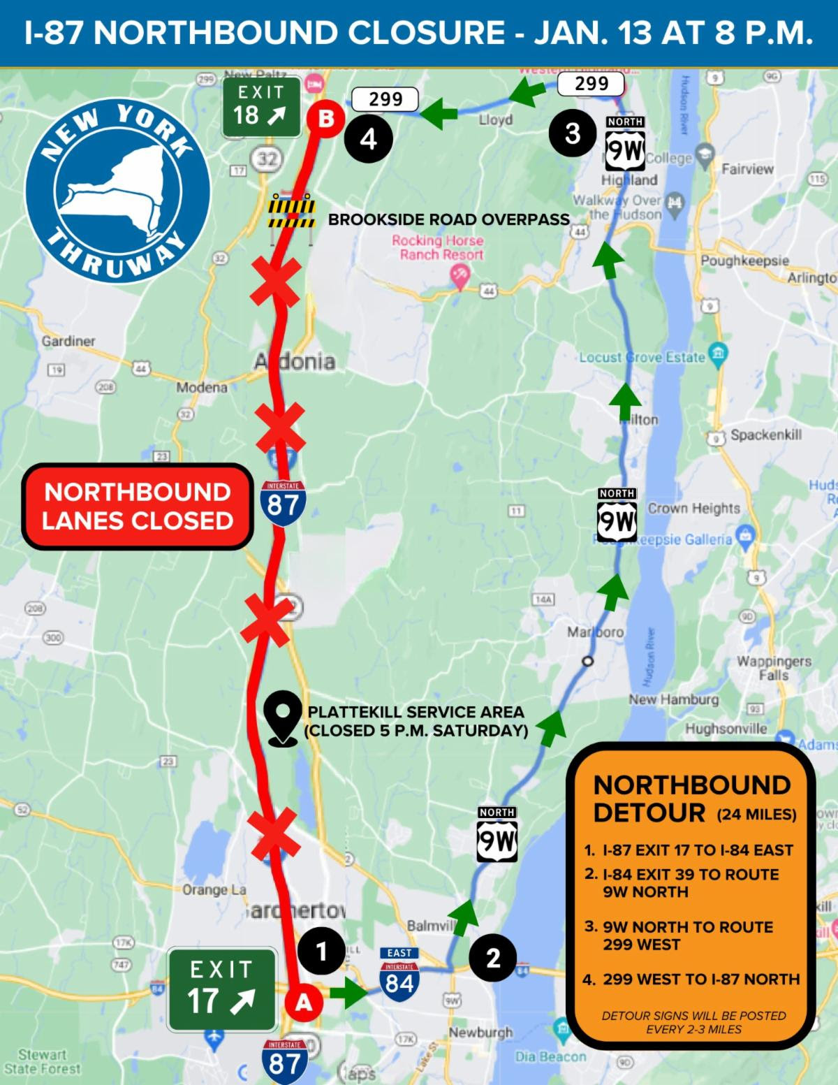 Important Notice: New York State Thruway Closure on Saturday, January 13, 2024