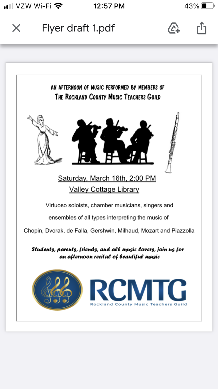 Concert Announcement: Rockland County Music Teacher’s Guild