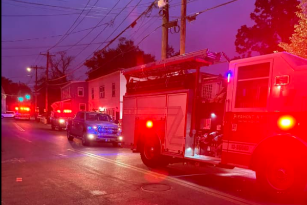 Oil spill emergency trucks in Piermont