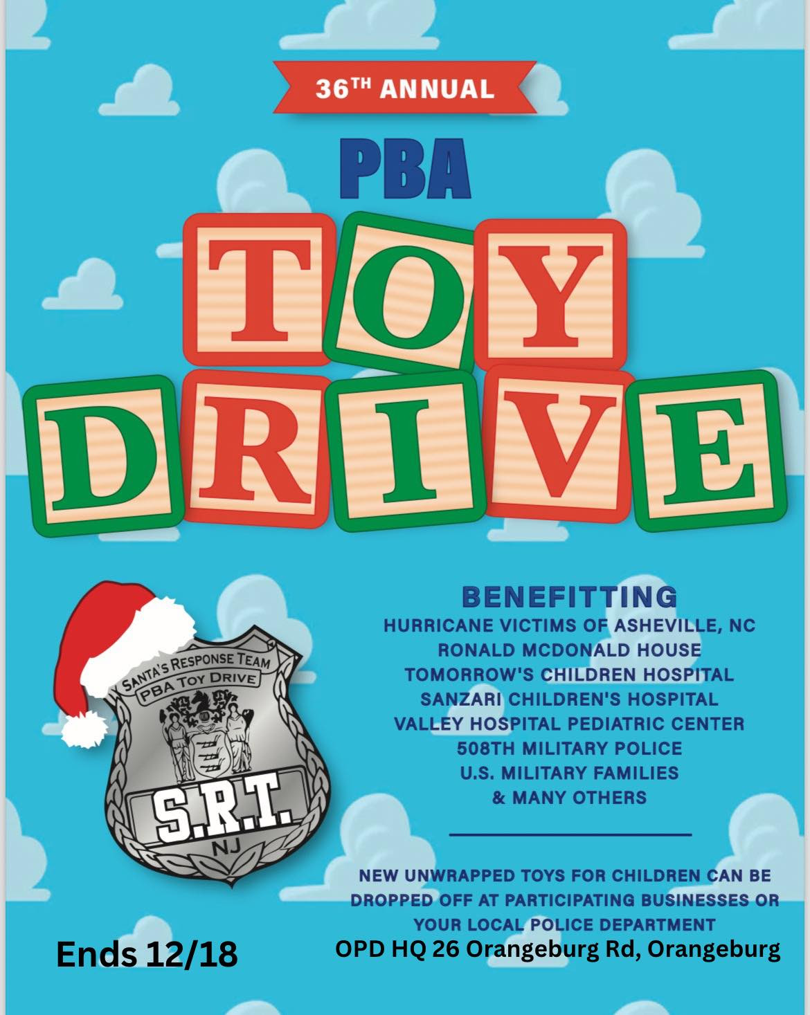 36th Annual PBA Toy Drive collecting toys through December 18th