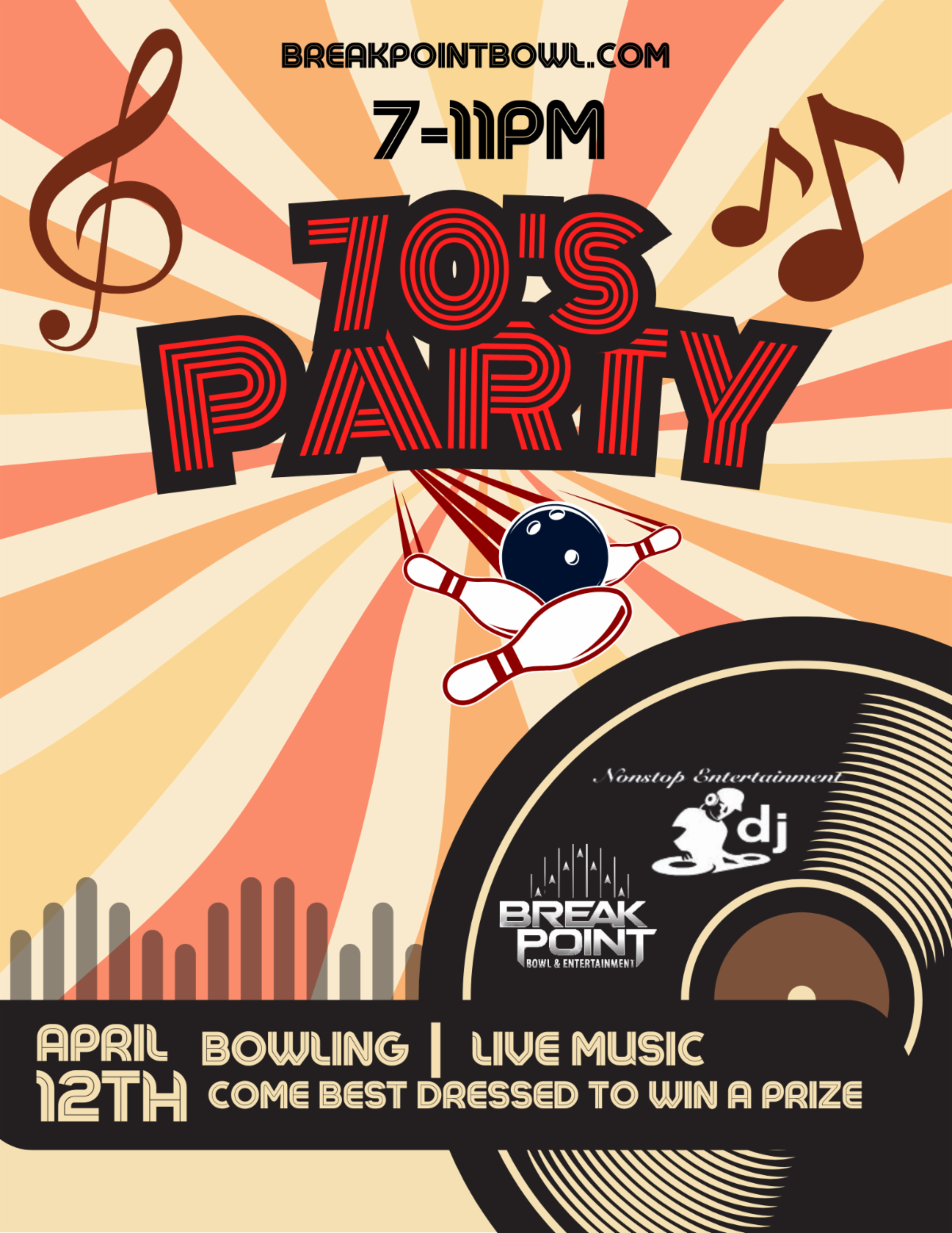 Break Point Bowl Hosts 70’s Night Bash April 12